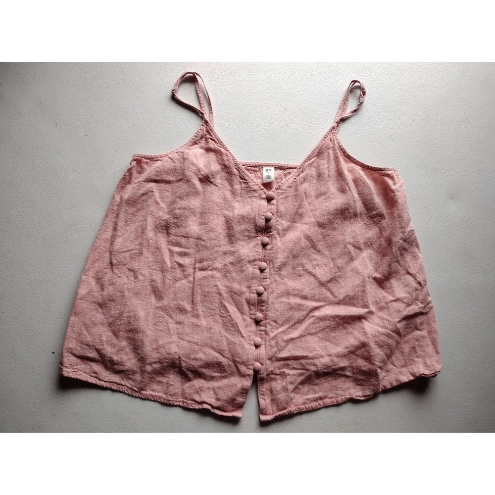 BP Pink Linen Blend Button Front‎ Camisole Top V-Neck Adjustable Straps Small
